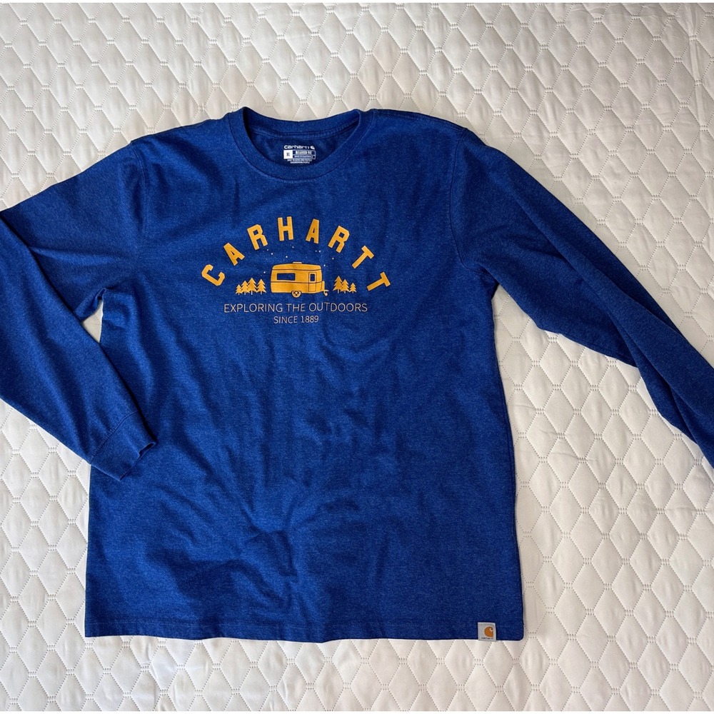 Carhartt Graphic T-Shirt Mens XL Blue Excellent Long Sleeve Camper Outdoors‎ Tee